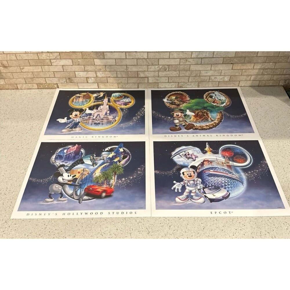 WALT DISNEY WORLD Lithograph 4 Park Collector Set Mickey, Figment